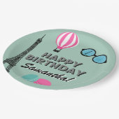 Paris Theme Happy Birthday Paper Plate Pappteller (Schrägansicht)