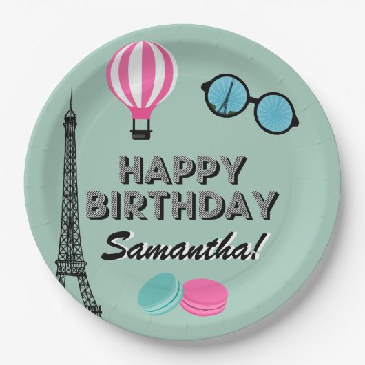 Paris Theme Happy Birthday Paper Plate Pappteller (Vorderseite)