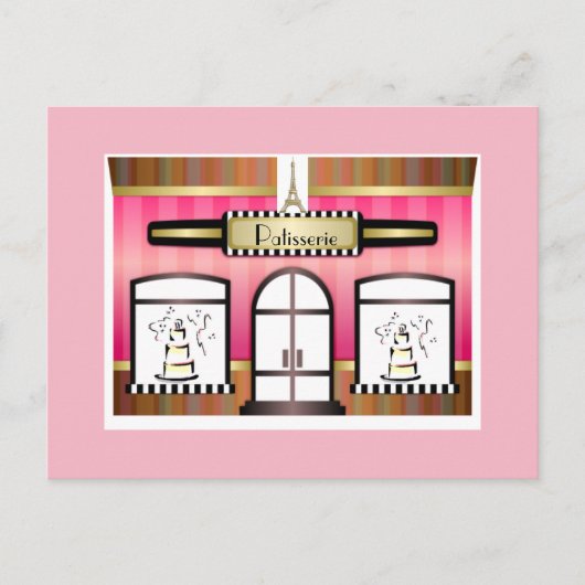 Paris Theme Pink Patisserie Postcard Postkarte (Vorderseite)