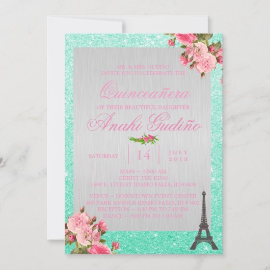 Paris Theme Quinceñera Invite Einladung (Vorderseite)