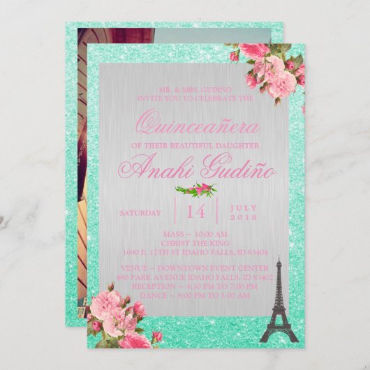 Paris Theme Quinceñera Invite Einladung (Vorne/Hinten)