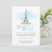 Paris Themed Bonjour Bébé Baby Shower Einladung (Stehend Vorderseite)