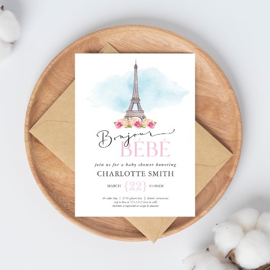 Paris Themed Bonjour Bébé Babydusche Einladung