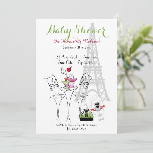 Paris Themed Brautparty Einladung (Stehend Vorderseite)
