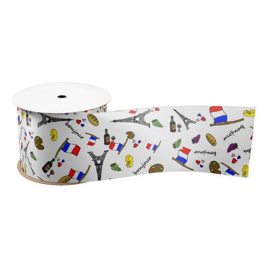 Paris Themed Cartoons Style Pattern Ribbon Satinband (Spule)
