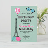 Paris Themed Happy Birthday Invitation Card Einladung (Stehend Vorderseite)