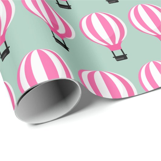 Paris Themed Pink Hot Air Ballon Wrapping Paper Geschenkpapier (Rolleneckpunkt)