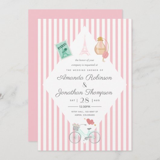 Paris Themed Polterabend Party Einladung (Vorne/Hinten)