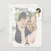 Paris Themed White Wedding Save the Date Add Foto Ankündigungspostkarte (Vorne/Hinten)