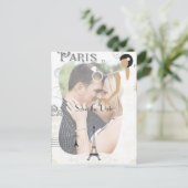 Paris Themed White Wedding Save the Date Add Foto Ankündigungspostkarte (Stehend Vorderseite)