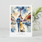 Paris Tour Eiffel Colorful Cityscape Wedding Save The Date (Stehend Vorderseite)