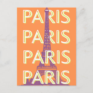 Paris, Travel Art, Retro Travel Art, Orange Feiertagspostkarte