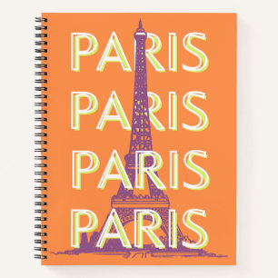 Paris, Travel Art, Retro Travel Art, Orange Notizblock