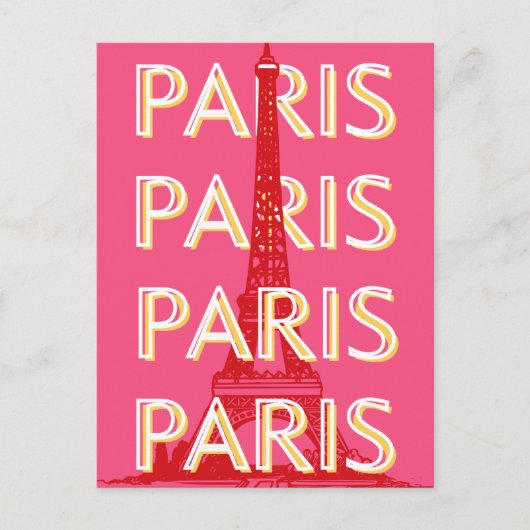 Paris, Travel Art, Retro Travel Art, Rosa Postkarte (Vorderseite)