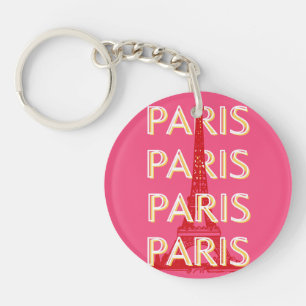 Paris, Travel Art, Retro Travel Art, Rosa Schlüsselanhänger
