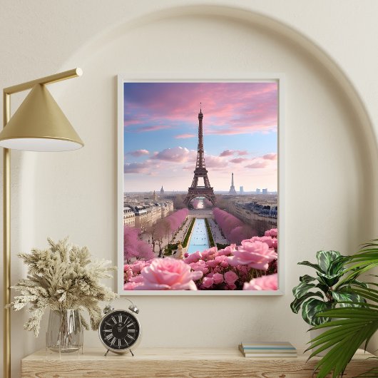 Paris Travel Eiffel Tower Rose Poster