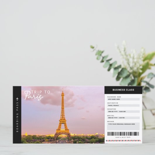 Paris Trip Boarding Pass Reisetag Ticket (Stehend Vorderseite)