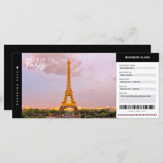 Paris Trip Boarding Pass Reisetag Ticket (Vorne/Hinten)