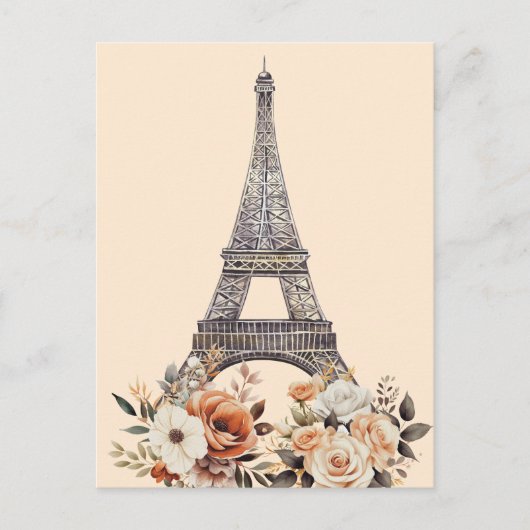 Paris Trip Eiffel Tower Beautiful Floral Postkarte (Vorderseite)