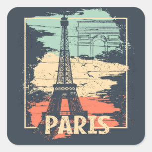 Paris-Typografie: abstraktes Eiffel-Plakat. Quadratischer Aufkleber