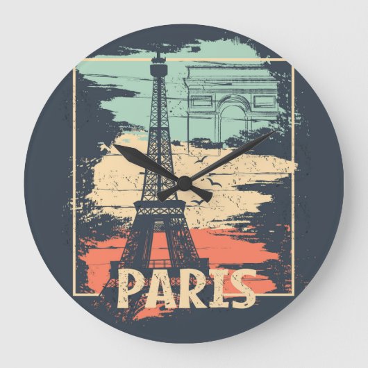 Paris Typografie: abstraktes Eiffelposter. Große Wanduhr (Vorderseite)