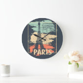 Paris Typografie: abstraktes Eiffelposter. Große Wanduhr (Zuhause)