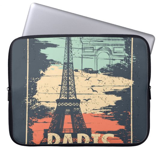 Paris Typografie: abstraktes Eiffelposter. Laptopschutzhülle (Vorderseite)