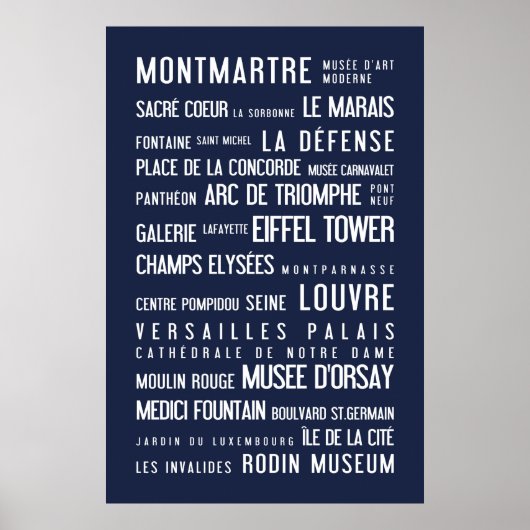 Paris Typografisches Poster, blau Poster (Vorne)