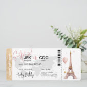 Paris Überraschung Geburtstag Boarding Ticket Einladung (Stehend Vorderseite)