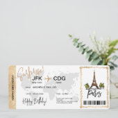 Paris Überraschung Geburtstag Boarding Ticket Einladung (Stehend Vorderseite)