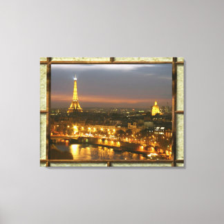 Paris um Nacht im rustikalen Rahmen Leinwanddruck