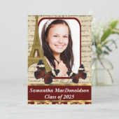 Paris und Schmetterlinge Foto Abschluss Einladung (Stehend Vorderseite)