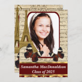 Paris und Schmetterlinge Foto Abschluss Einladung (Vorne/Hinten)