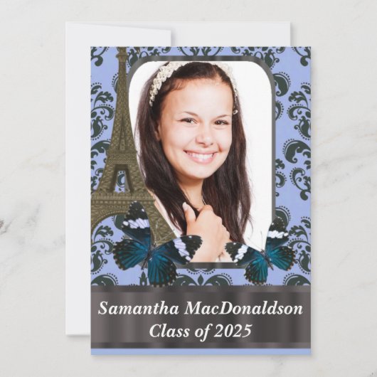 Paris- und Schmetterlings-Foto-Abschluss Einladung (Vorderseite)