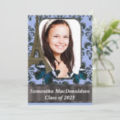 Paris- und Schmetterlings-Foto-Abschluss Einladung (Stehend Vorderseite)