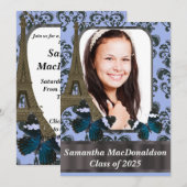 Paris- und Schmetterlings-Foto-Abschluss Einladung (Vorne/Hinten)