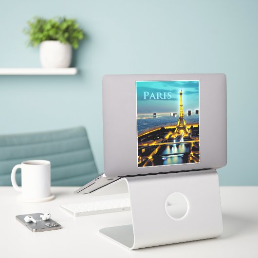 Paris unter einem türkisfarbenen Twilight Sky Aufkleber (Laptop auf Schreibtisch)