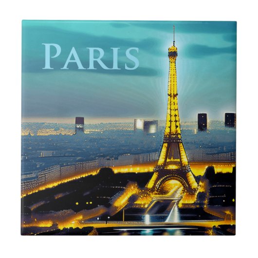 Paris unter einem türkisfarbenen Twilight Sky Fliese (Vorderseite)