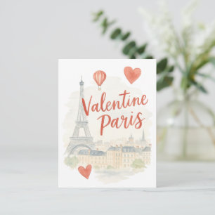 Paris Valentine Wasserfarbenkarte – Eiffelturm Feiertagspostkarte