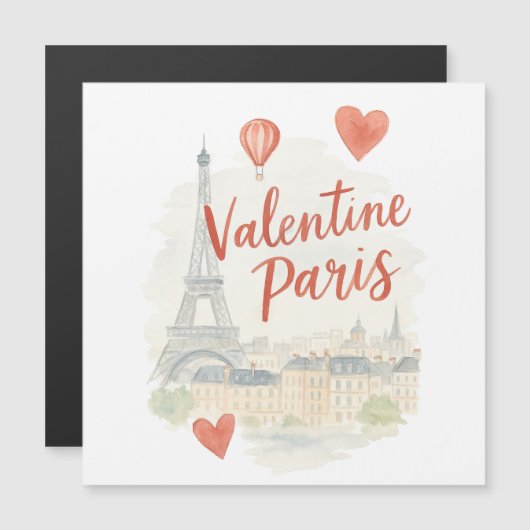Paris Valentine Watercolor – Eiffelturm Liebe Magnetkarte (Vorne/Hinten)