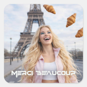 PARIS - VERRÜCKTE CROISSANTS QUADRATISCHER AUFKLEBER