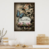 Paris viktorianischer Blumenschmetterling Poster (Küche)