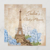 Paris Vintag Blue Hydrangea Babydusche Einladung (Vorne/Hinten)