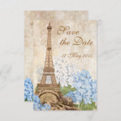 Paris Vintag Blue Hydrangea Save the Date (Vorne/Hinten)