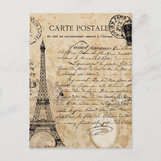 Paris Vintag Eiffelturm Postkarte (Vorderseite)