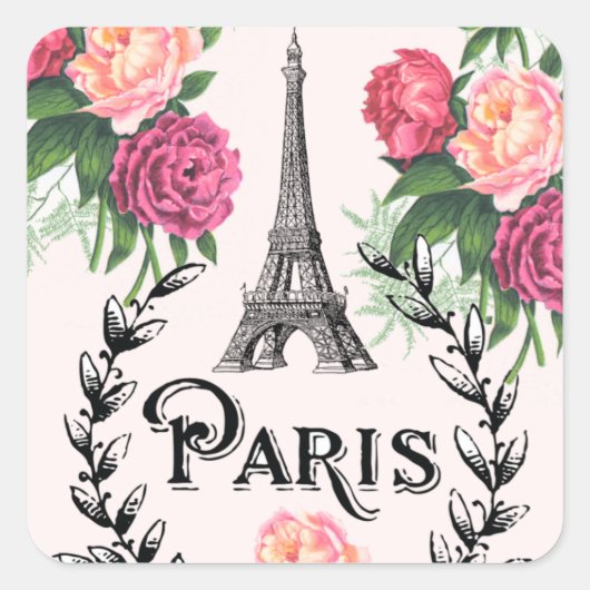 Paris Vintag Pink Roses Stickers (Vorderseite)