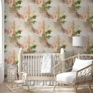 Paris Vintag Pink Roses Wallpaper Tapete