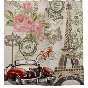 Paris Vintag: Postkartenstil Duschvorhang