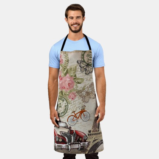 Paris Vintag: Postkartenstil Schürze (Getragen)