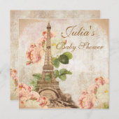Paris Vintag Rosa Roses Kinderdusche Einladung (Vorne/Hinten)